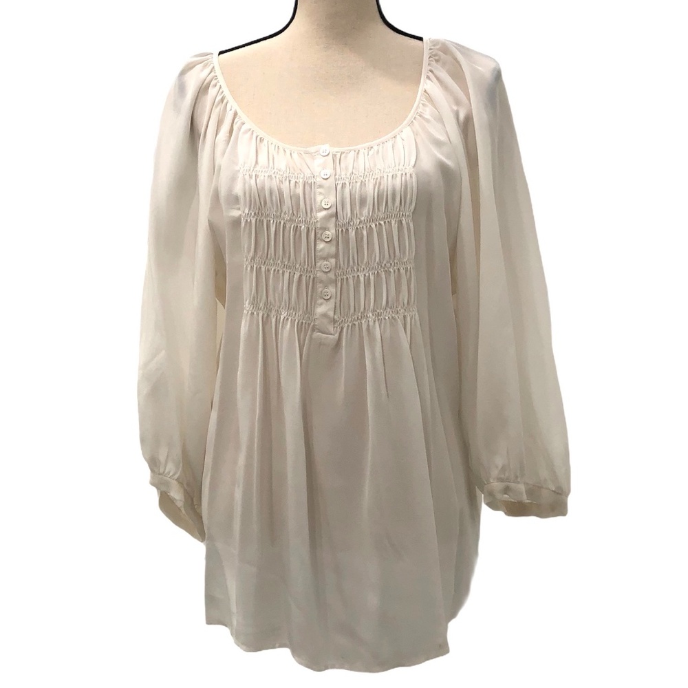 KAREN KANE WHITE SILK 3/4 SLEEVE BOATNECK SHIRRED FRONT TUNIC XL - NWT